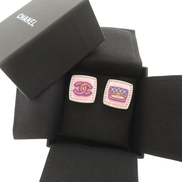 CHANEL Pink Logo Earrings